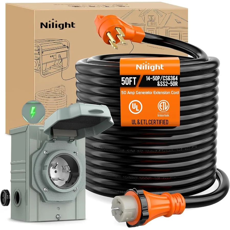 50A 50FT Heavy Duty Generator  - đánh giá và giá Outdoor Power Inlet Box